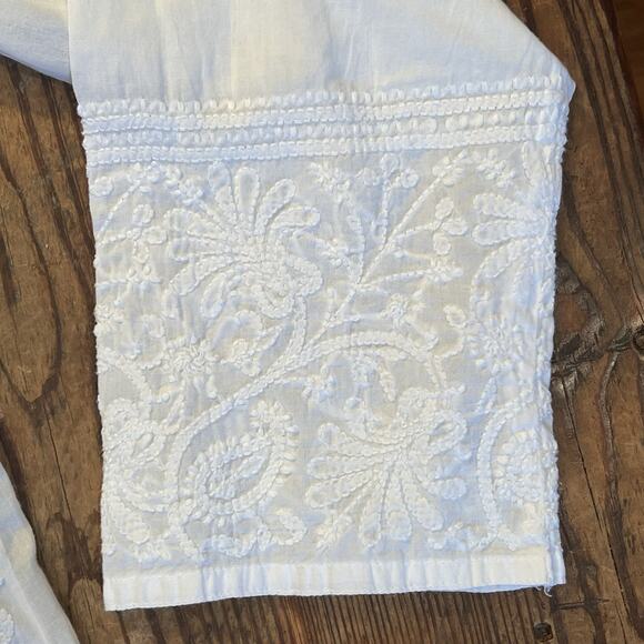 JAYSHREE DALAL Hand Embroidered Tunic Top White Women's Size Medium Boho Beachy - Picture 12 of 14